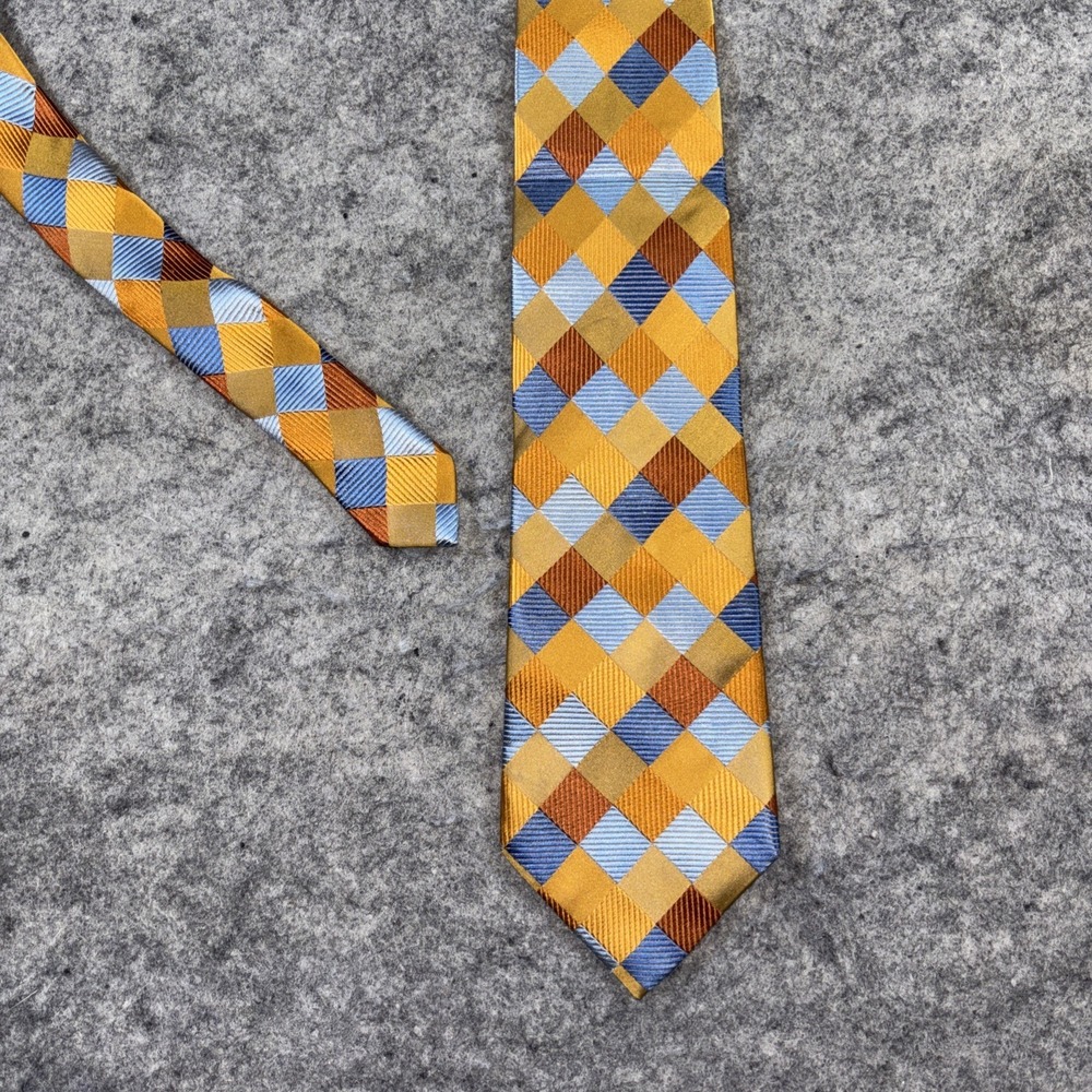 Jos. A. Bank Signature Men's Golden‎ Blue Diamond Weave 100% Silk Neck Tie